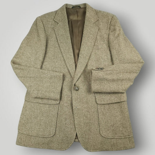 Vintage 70s Slim Fit Patch Pocket Herringbone Tweed Wool Jacket 40R
