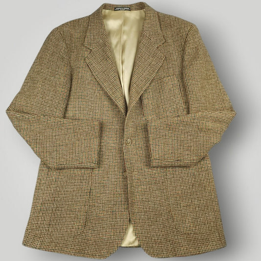 Vintage 90s Classic Fit Patch Pocket 3 Roll 2 Houndstooth Tweed Wool Jacket 40R