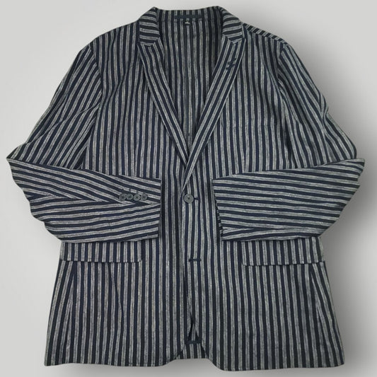 Slim Fit Unstructured Linen Blend Patch Pocket Striped Sport Coat 44R