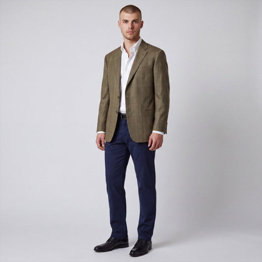 J Hilburn Tailored Fit VBC Italian Wool Glen Check Plaid Sport Coat 44R