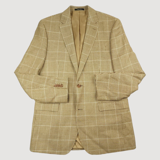 Silk Linen Wool Prince of Wales Check Sport Coat 42L