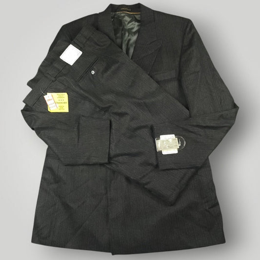 Vintage 80s Classic Fit Wool Double Breasted Chalk Stripe Suit 43L/37