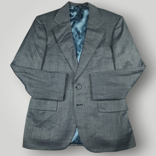 Vintage 90s Slim Fit Holland & Sperry Wool Herringbone Overcheck Metallic Wide Lapel Sport Coat 38S