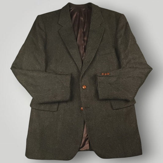 Vtg 80s Classic Fit Herringbone Tweed Jacket 44L