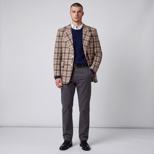 Vintage 60s Ivy Style Wide Lapel Prince of Wales Check Sport Coat 42R