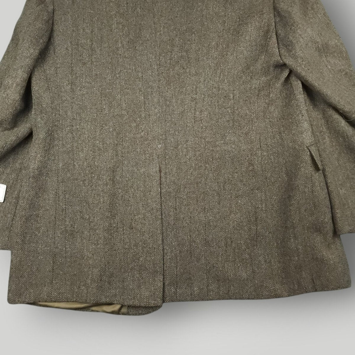 Vintage 80s Classic Fit Tweed Wool Herringbone Jacket Sport Coat 46R Taupe