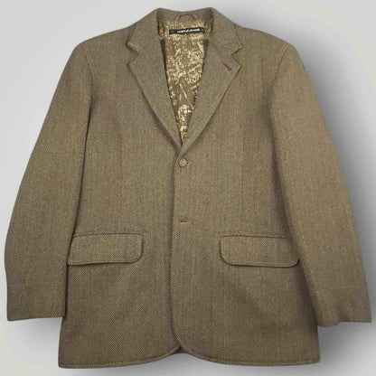 Vtg 90s Wool Blend Herringbone Blazer Mens 42R Relaxed Fit Travel Casual Brown