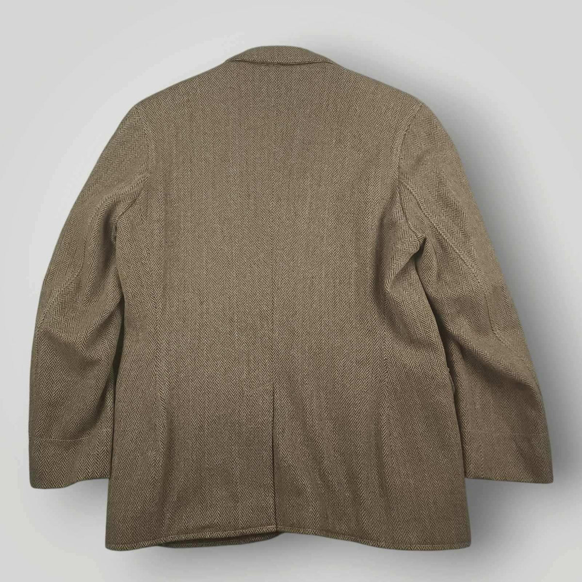 Vtg 90s Wool Blend Herringbone Blazer Mens 42R Relaxed Fit Travel Casual Brown