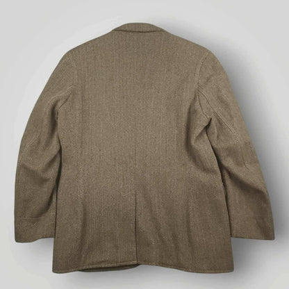 Vtg 90s Wool Blend Herringbone Blazer Mens 42R Relaxed Fit Travel Casual Brown