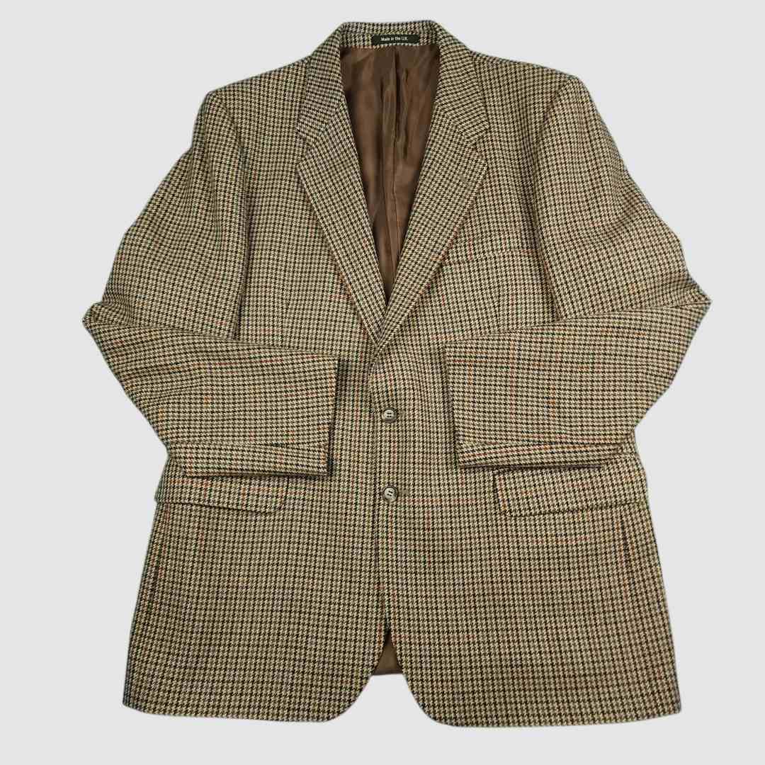 Trad Ivy Prep British Gentleman Sport Coat Mens 42R Wool Houndstooth Wide Lapel