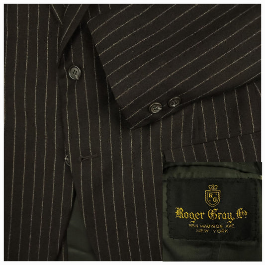 Vintage 50s Flannel Tropical Wool Rope Stripe Sport Coat 36R