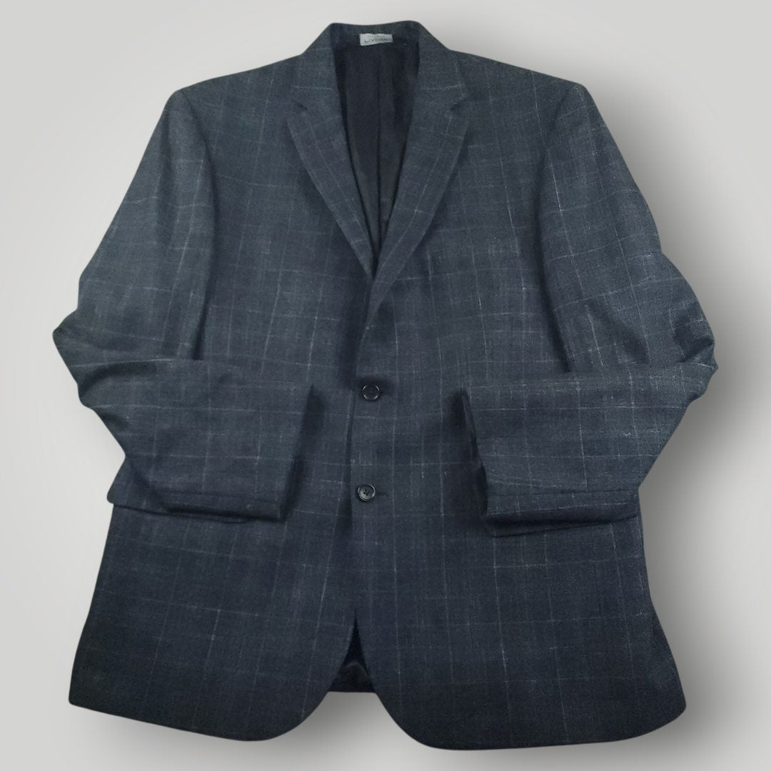Tailored Fit Wool Silk Linen Glen Plaid Sport Coat 44R