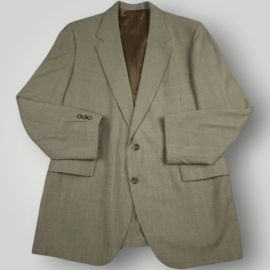 Vintage 80s Tropical Wool Blend Glen Plaid Sport Coat 42R