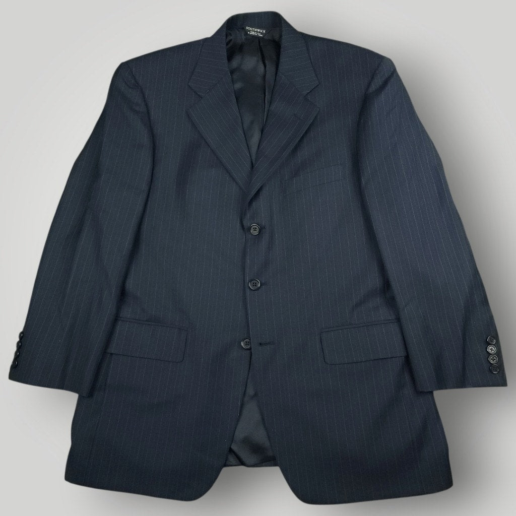 Vtg 90s Wool Rope Stripe Sport Coat 42R