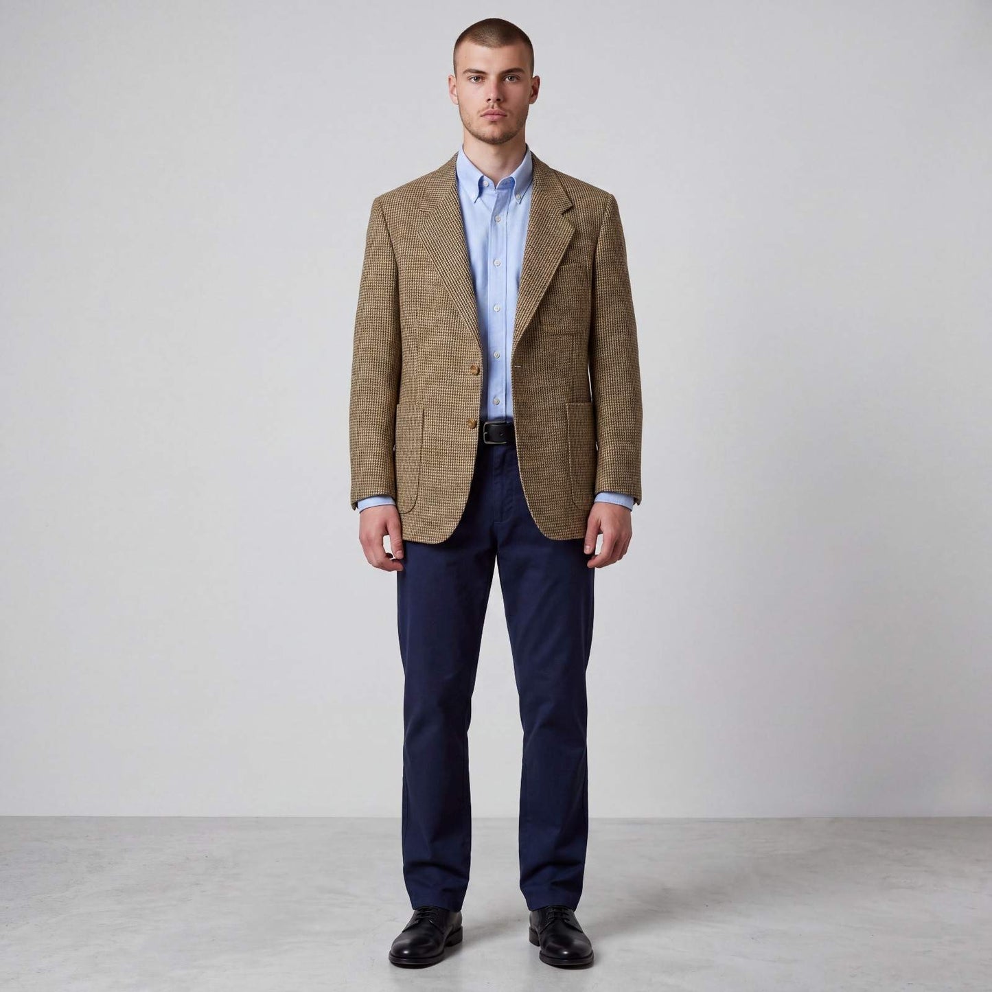 Vintage 90s Classic Fit Patch Pocket 3 Roll 2 Houndstooth Tweed Wool Jacket 40S