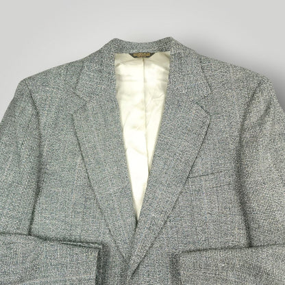 Vintage 80s Classic Fit Hopsack Wool Overcheck Sport Coat 42R