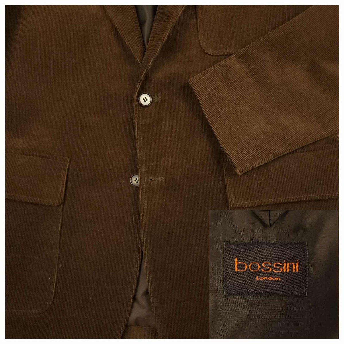 Bossini Elbow Patch Pocket Wide Lapel Relaxed Fit Corduroy Jacket 40R