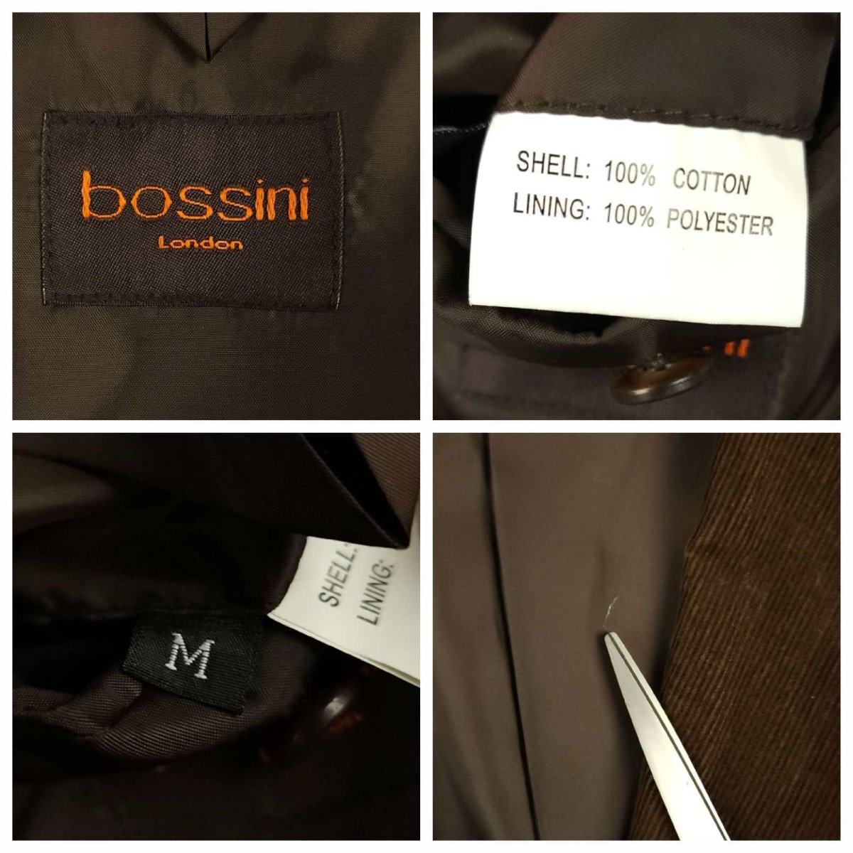 Bossini Elbow Patch Pocket Wide Lapel Relaxed Fit Corduroy Jacket 40R