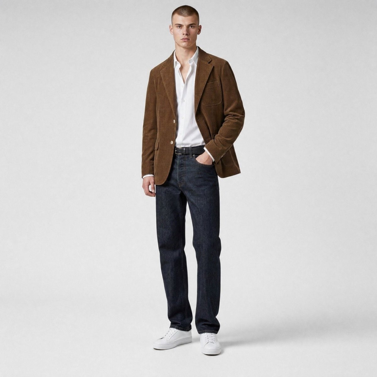 Bossini Elbow Patch Pocket Wide Lapel Relaxed Fit Corduroy Jacket 40R