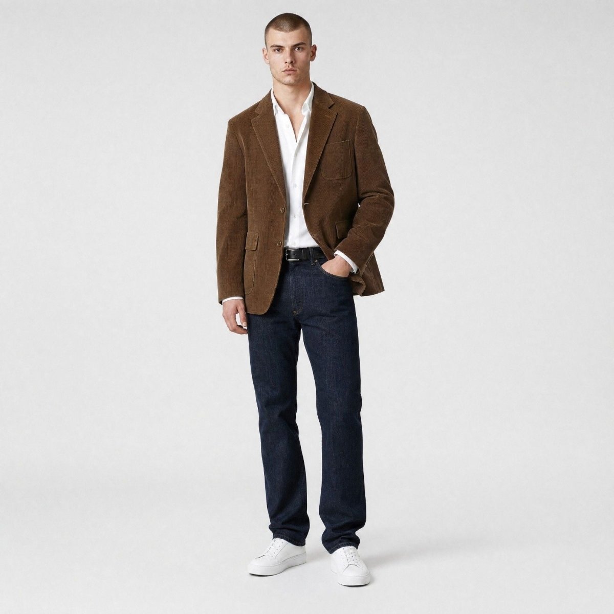 Bossini Elbow Patch Pocket Wide Lapel Relaxed Fit Corduroy Jacket 40R