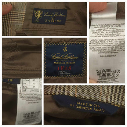 Brooks Brothers 1818 Madison Saxxon Wool Glen Check Plaid Modern Fit Sport Coat 42R