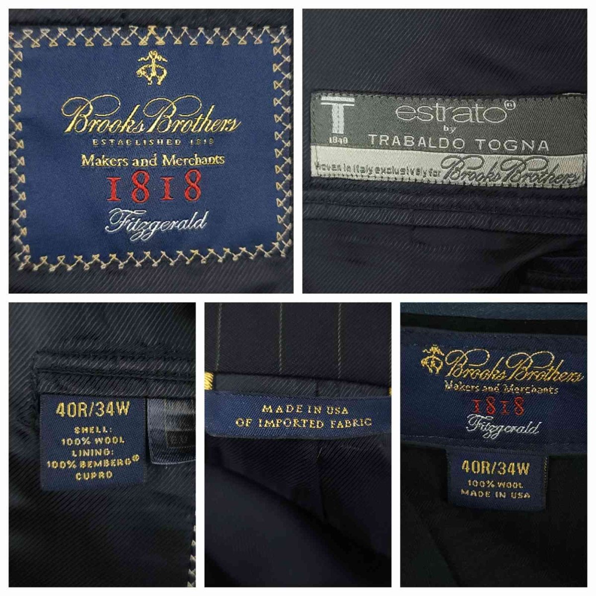 Brooks Brothers 1818 Makers Fitzgerald Estrato Wool Pinstripe Suit 40R/34S