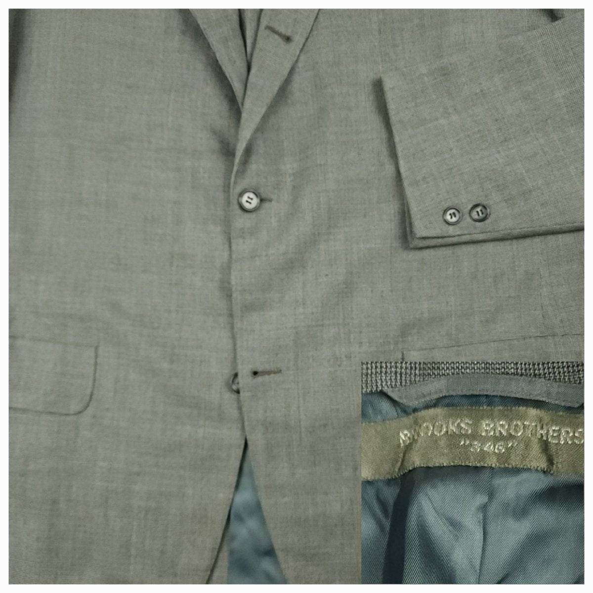Close up of Brooks Brothers 346 sport coat showing flap pocket and button detail