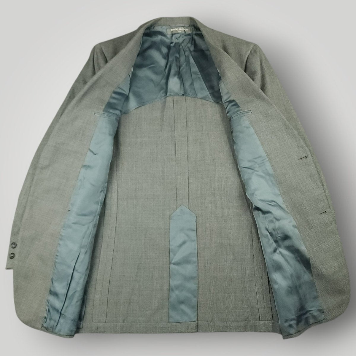 Interior view of Brooks Brothers 346 jacket with blue lining and construction details