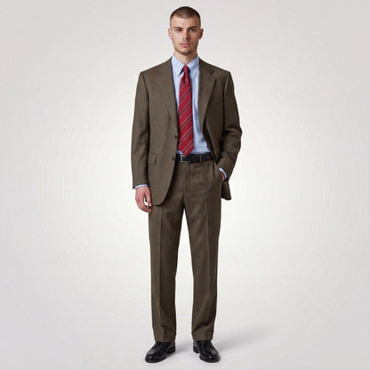 Canali Wool Mohair 2 Pc Wide Lapel Suit 44S/38S Olive Brown