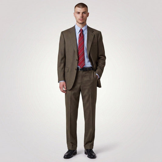 Canali Wool Mohair 2 Pc Wide Lapel Suit 44S/38S Olive Brown