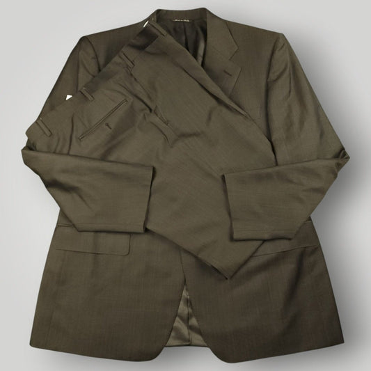 Canali Wool Mohair 2 Pc Wide Lapel Suit 44S/38S Olive Brown