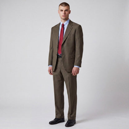 Canali Wool Mohair 2 Pc Wide Lapel Suit 44S/38S Olive Brown