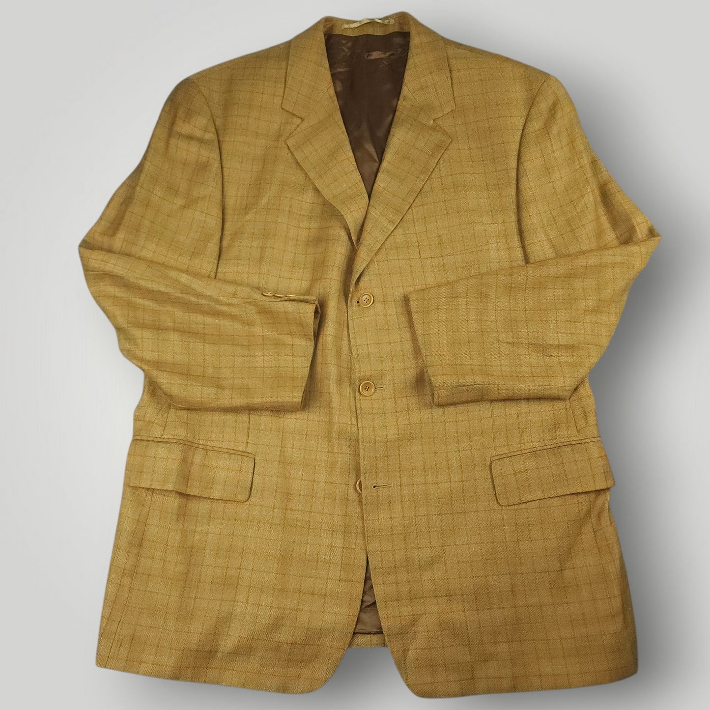 Relaxed Fit Silk Wool Linen Windowpane Check Sport Coat 44R