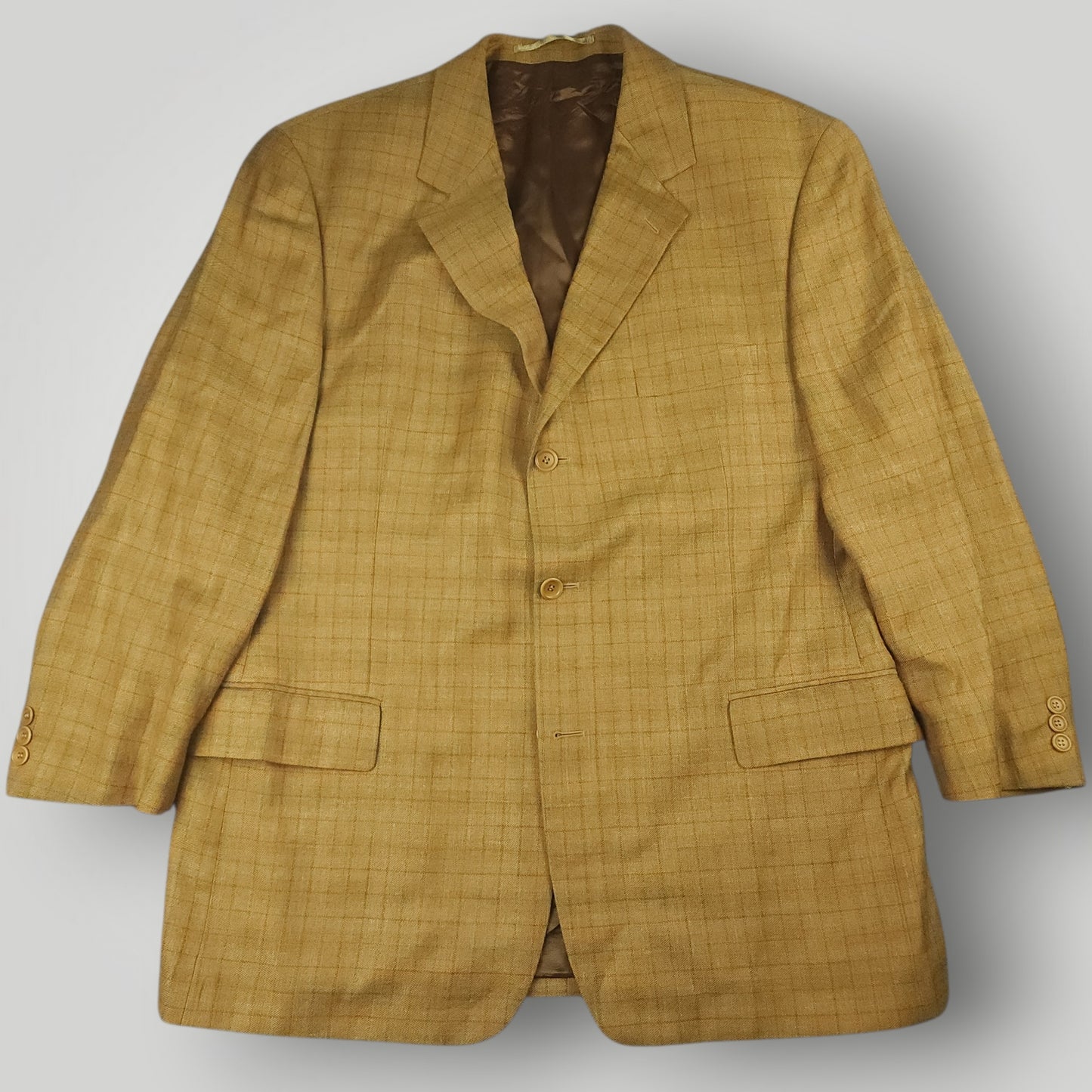Relaxed Fit Silk Wool Linen Windowpane Check Sport Coat 44R