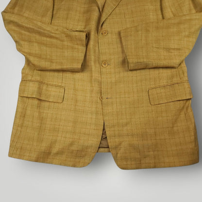Relaxed Fit Silk Wool Linen Windowpane Check Sport Coat 44R