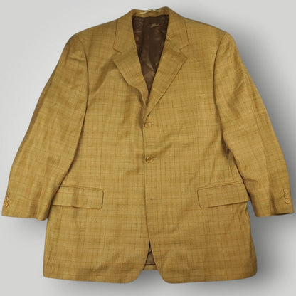 Relaxed Fit Silk Wool Linen Windowpane Check Sport Coat 44R