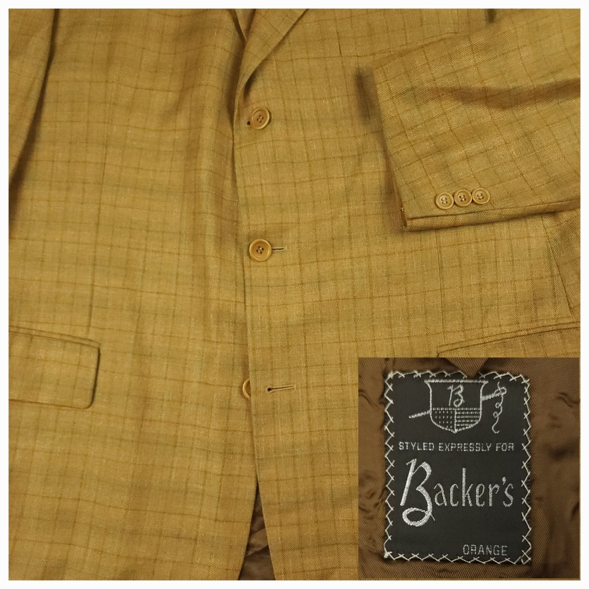 Relaxed Fit Silk Wool Linen Windowpane Check Sport Coat 44R