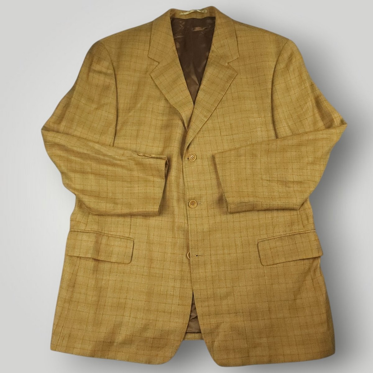 Relaxed Fit Silk Wool Linen Windowpane Check Sport Coat 44R