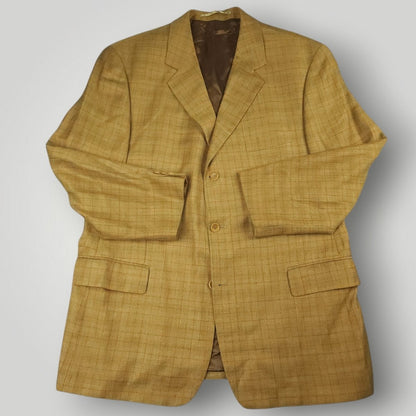 Relaxed Fit Silk Wool Linen Windowpane Check Sport Coat 44R