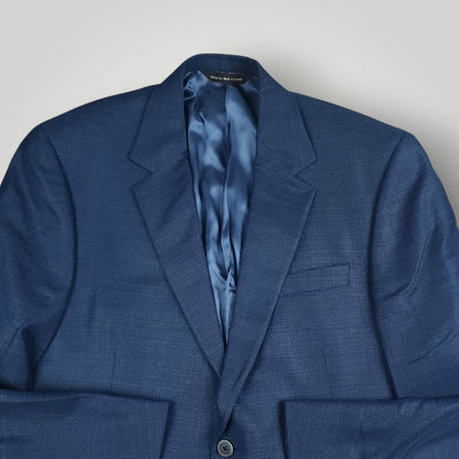 Front upper detail of blue hopsack wool sport coat