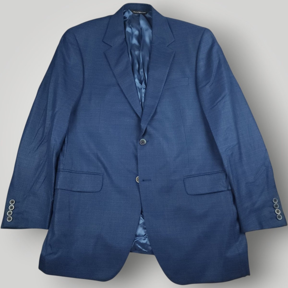 Front angled view of Coppley blue classic fit sport coat crafted from Reda Super 110s wool.