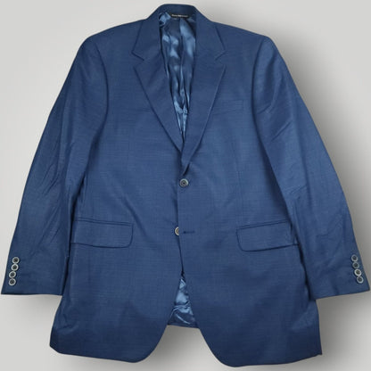 Front angled view of Coppley blue classic fit sport coat crafted from Reda Super 110s wool.