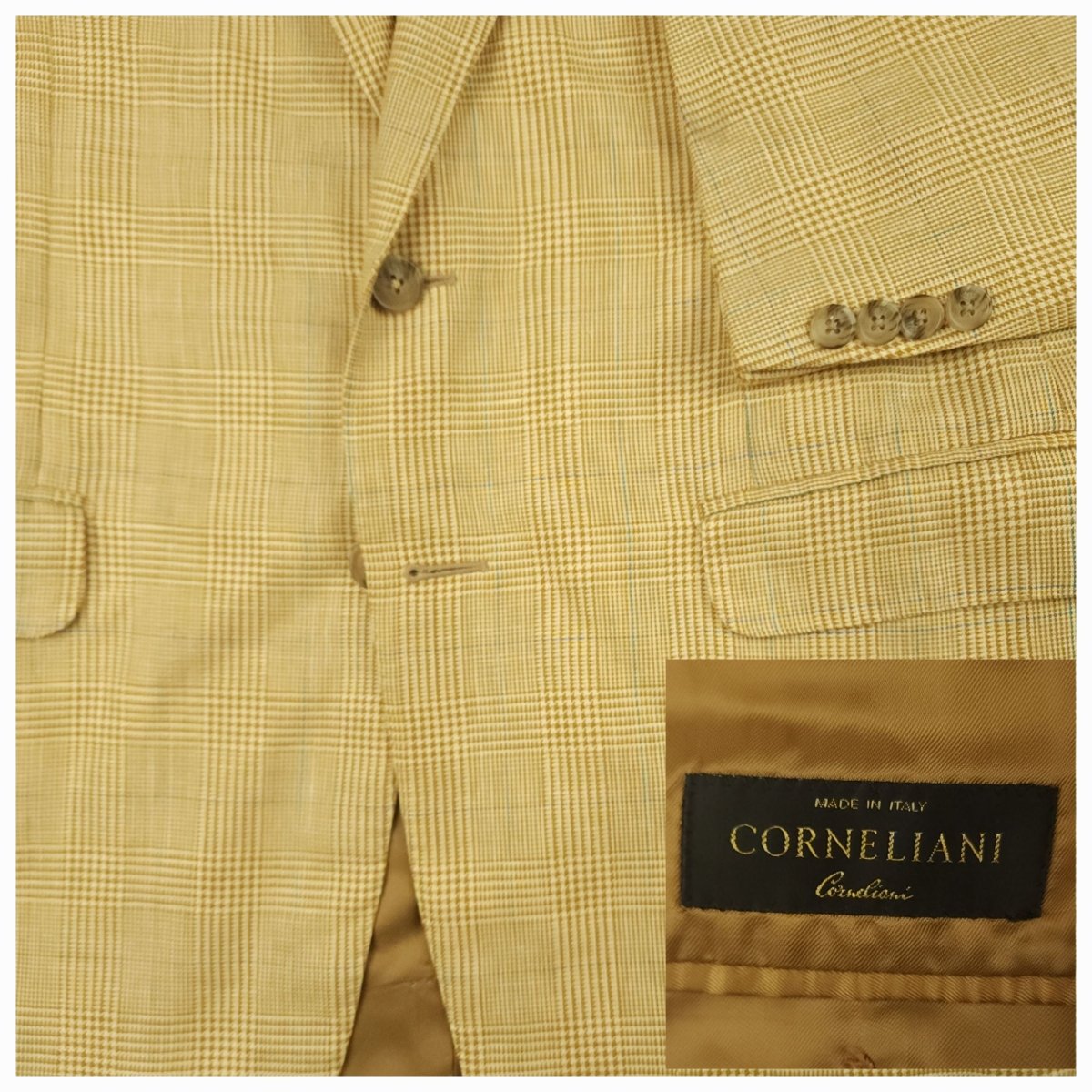 Flax Linen Wool Made in Italy Prince of Wales Check Sport Coat 40R