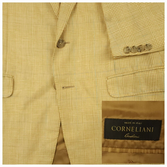 Flax Linen Wool Made in Italy Prince of Wales Check Sport Coat 40R