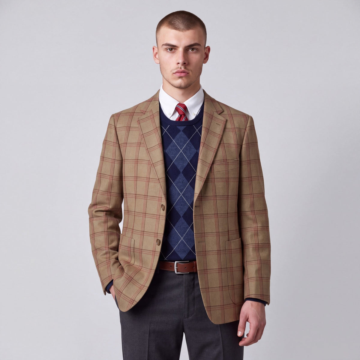 Crittenden Modern Fit Brushed Wool Patch Pocket Plaid Sport Coat 44L