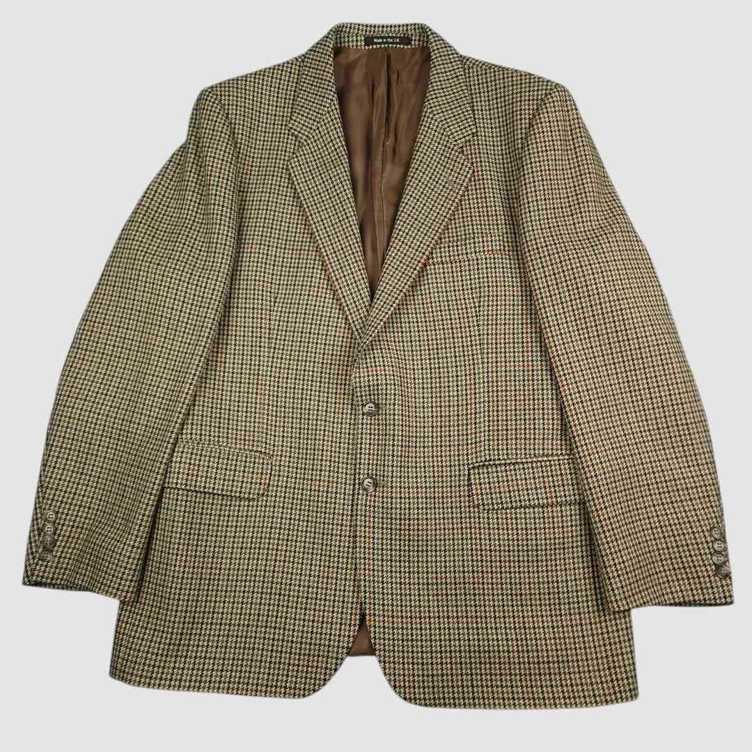 Trad Ivy Prep British Gentleman Sport Coat Mens 42R Wool Houndstooth Wide Lapel