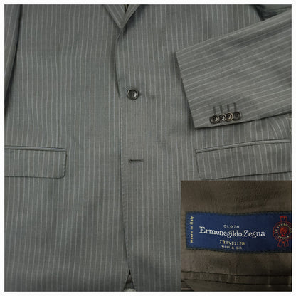 Ermenegildo Zegna Traveller gray pinstripe wool silk suit with matching trousers