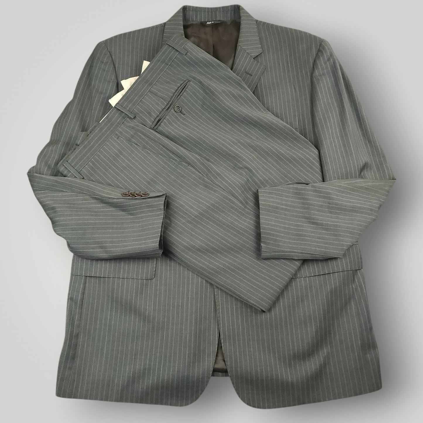 Front view of Ermenegildo Zegna Traveller gray pinstripe two-piece suit