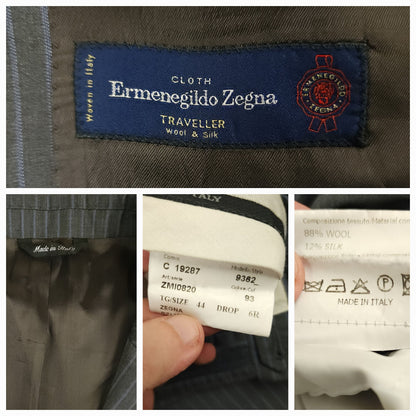 Ermenegildo Zegna Traveller label inside gray pinstripe suit jacket