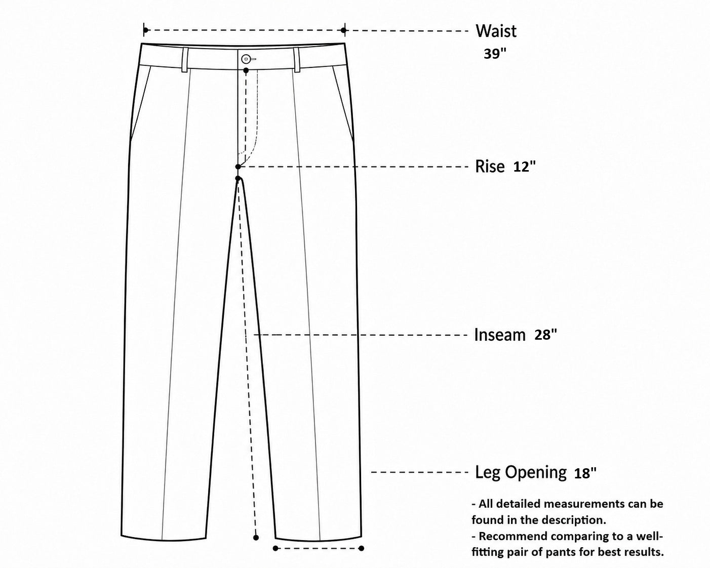 Trouser measurement guide for matching pinstripe suit pants